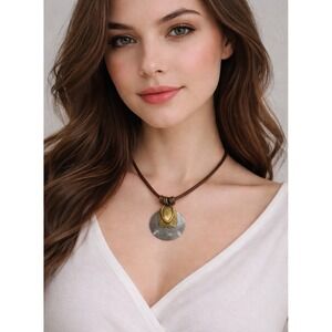 Vintage Marjorie Baer SF Mixed Metal Pendant with mesh chain